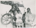 Image of Miriam and Pond Inlet Eskimos [Inuit] on the Bowdoin [l-r Joanna? Miriam MacMillan, Kunuk, Mary Issigaitoq, Inuuguaq]